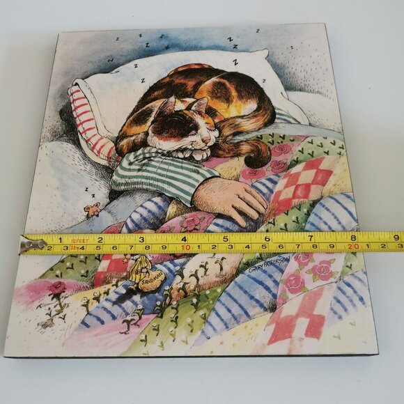 Sleeping Cat Gary Patterson Plaque Art Print Sandman Bedtime Cat Nap Calico - Picture 7 of 7